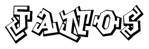 The image is a stylized representation of the letters Janos designed to mimic the look of graffiti text. The letters are bold and have a three-dimensional appearance, with emphasis on angles and shadowing effects.