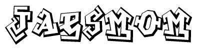 The clipart image depicts the word Jaesmom in a style reminiscent of graffiti. The letters are drawn in a bold, block-like script with sharp angles and a three-dimensional appearance.