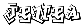 The image is a stylized representation of the letters Jenea designed to mimic the look of graffiti text. The letters are bold and have a three-dimensional appearance, with emphasis on angles and shadowing effects.
