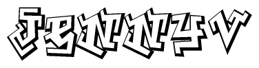 The image is a stylized representation of the letters Jennyv designed to mimic the look of graffiti text. The letters are bold and have a three-dimensional appearance, with emphasis on angles and shadowing effects.