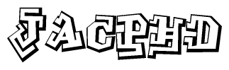 The clipart image depicts the word Jacphd in a style reminiscent of graffiti. The letters are drawn in a bold, block-like script with sharp angles and a three-dimensional appearance.