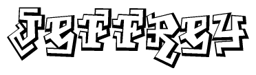 The clipart image depicts the word Jeffrey in a style reminiscent of graffiti. The letters are drawn in a bold, block-like script with sharp angles and a three-dimensional appearance.