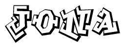 The image is a stylized representation of the letters Jona designed to mimic the look of graffiti text. The letters are bold and have a three-dimensional appearance, with emphasis on angles and shadowing effects.