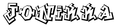 The clipart image depicts the word Jonikka in a style reminiscent of graffiti. The letters are drawn in a bold, block-like script with sharp angles and a three-dimensional appearance.