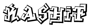 The clipart image depicts the word Kashif in a style reminiscent of graffiti. The letters are drawn in a bold, block-like script with sharp angles and a three-dimensional appearance.