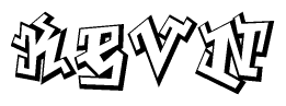 The clipart image depicts the word Kevn in a style reminiscent of graffiti. The letters are drawn in a bold, block-like script with sharp angles and a three-dimensional appearance.
