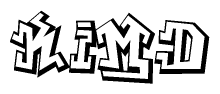 The image is a stylized representation of the letters Kimd designed to mimic the look of graffiti text. The letters are bold and have a three-dimensional appearance, with emphasis on angles and shadowing effects.