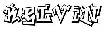 The clipart image depicts the word Kelvin in a style reminiscent of graffiti. The letters are drawn in a bold, block-like script with sharp angles and a three-dimensional appearance.