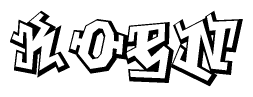 The clipart image depicts the word Koen in a style reminiscent of graffiti. The letters are drawn in a bold, block-like script with sharp angles and a three-dimensional appearance.