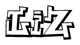The clipart image depicts the word Liz in a style reminiscent of graffiti. The letters are drawn in a bold, block-like script with sharp angles and a three-dimensional appearance.