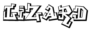 The clipart image depicts the word Lizard in a style reminiscent of graffiti. The letters are drawn in a bold, block-like script with sharp angles and a three-dimensional appearance.