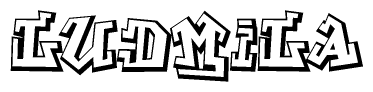 The clipart image depicts the word Ludmila in a style reminiscent of graffiti. The letters are drawn in a bold, block-like script with sharp angles and a three-dimensional appearance.
