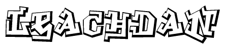 The clipart image depicts the word Leachdan in a style reminiscent of graffiti. The letters are drawn in a bold, block-like script with sharp angles and a three-dimensional appearance.