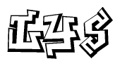 The clipart image depicts the word Lys in a style reminiscent of graffiti. The letters are drawn in a bold, block-like script with sharp angles and a three-dimensional appearance.