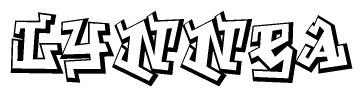 The image is a stylized representation of the letters Lynnea designed to mimic the look of graffiti text. The letters are bold and have a three-dimensional appearance, with emphasis on angles and shadowing effects.