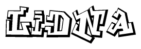 The clipart image depicts the word Lidna in a style reminiscent of graffiti. The letters are drawn in a bold, block-like script with sharp angles and a three-dimensional appearance.
