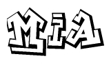 The clipart image depicts the word Mia in a style reminiscent of graffiti. The letters are drawn in a bold, block-like script with sharp angles and a three-dimensional appearance.