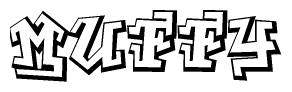 The image is a stylized representation of the letters Muffy designed to mimic the look of graffiti text. The letters are bold and have a three-dimensional appearance, with emphasis on angles and shadowing effects.