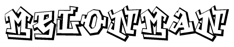 The clipart image depicts the word Melonman in a style reminiscent of graffiti. The letters are drawn in a bold, block-like script with sharp angles and a three-dimensional appearance.