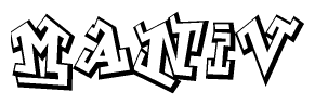 The image is a stylized representation of the letters Maniv designed to mimic the look of graffiti text. The letters are bold and have a three-dimensional appearance, with emphasis on angles and shadowing effects.