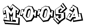 The clipart image depicts the word Moosa in a style reminiscent of graffiti. The letters are drawn in a bold, block-like script with sharp angles and a three-dimensional appearance.