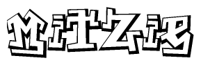 The clipart image depicts the word Mitzie in a style reminiscent of graffiti. The letters are drawn in a bold, block-like script with sharp angles and a three-dimensional appearance.