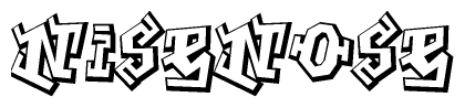 The clipart image depicts the word Nisenose in a style reminiscent of graffiti. The letters are drawn in a bold, block-like script with sharp angles and a three-dimensional appearance.