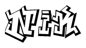 The image is a stylized representation of the letters Nik designed to mimic the look of graffiti text. The letters are bold and have a three-dimensional appearance, with emphasis on angles and shadowing effects.