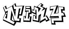 The clipart image depicts the word Niky in a style reminiscent of graffiti. The letters are drawn in a bold, block-like script with sharp angles and a three-dimensional appearance.