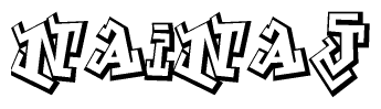 The clipart image depicts the word Nainaj in a style reminiscent of graffiti. The letters are drawn in a bold, block-like script with sharp angles and a three-dimensional appearance.