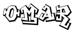 The clipart image depicts the word Omar in a style reminiscent of graffiti. The letters are drawn in a bold, block-like script with sharp angles and a three-dimensional appearance.