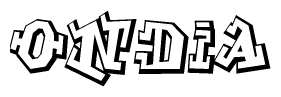 The clipart image depicts the word Ondia in a style reminiscent of graffiti. The letters are drawn in a bold, block-like script with sharp angles and a three-dimensional appearance.