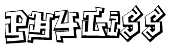 The clipart image depicts the word Phyliss in a style reminiscent of graffiti. The letters are drawn in a bold, block-like script with sharp angles and a three-dimensional appearance.