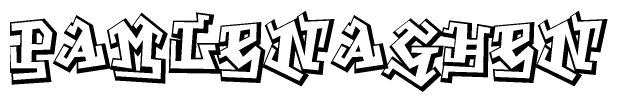 The clipart image depicts the word Pamlenaghen in a style reminiscent of graffiti. The letters are drawn in a bold, block-like script with sharp angles and a three-dimensional appearance.