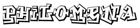 The clipart image depicts the word Philomena in a style reminiscent of graffiti. The letters are drawn in a bold, block-like script with sharp angles and a three-dimensional appearance.