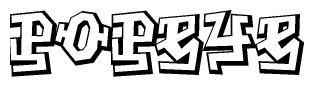 The clipart image depicts the word Popeye in a style reminiscent of graffiti. The letters are drawn in a bold, block-like script with sharp angles and a three-dimensional appearance.