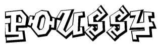 The clipart image depicts the word Poussy in a style reminiscent of graffiti. The letters are drawn in a bold, block-like script with sharp angles and a three-dimensional appearance.