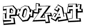 The image is a stylized representation of the letters Pozat designed to mimic the look of graffiti text. The letters are bold and have a three-dimensional appearance, with emphasis on angles and shadowing effects.