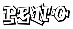 The image is a stylized representation of the letters Peno designed to mimic the look of graffiti text. The letters are bold and have a three-dimensional appearance, with emphasis on angles and shadowing effects.