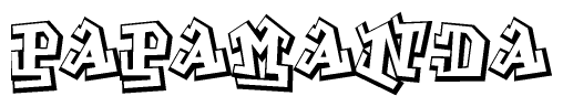 The clipart image depicts the word Papamanda in a style reminiscent of graffiti. The letters are drawn in a bold, block-like script with sharp angles and a three-dimensional appearance.