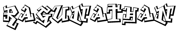 The clipart image depicts the word Ragunathan in a style reminiscent of graffiti. The letters are drawn in a bold, block-like script with sharp angles and a three-dimensional appearance.