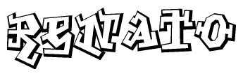 The image is a stylized representation of the letters Renato designed to mimic the look of graffiti text. The letters are bold and have a three-dimensional appearance, with emphasis on angles and shadowing effects.
