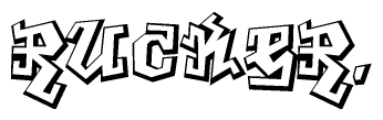 The clipart image depicts the word Rucker in a style reminiscent of graffiti. The letters are drawn in a bold, block-like script with sharp angles and a three-dimensional appearance.