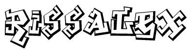 The clipart image depicts the word Rissalex in a style reminiscent of graffiti. The letters are drawn in a bold, block-like script with sharp angles and a three-dimensional appearance.