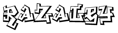 The clipart image depicts the word Razaley in a style reminiscent of graffiti. The letters are drawn in a bold, block-like script with sharp angles and a three-dimensional appearance.