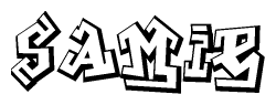 The image is a stylized representation of the letters Samie designed to mimic the look of graffiti text. The letters are bold and have a three-dimensional appearance, with emphasis on angles and shadowing effects.