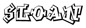 The clipart image depicts the word Sloan in a style reminiscent of graffiti. The letters are drawn in a bold, block-like script with sharp angles and a three-dimensional appearance.