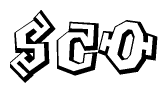 The clipart image depicts the word Sco in a style reminiscent of graffiti. The letters are drawn in a bold, block-like script with sharp angles and a three-dimensional appearance.