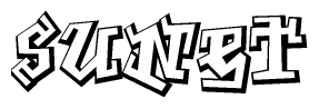The image is a stylized representation of the letters Sunet designed to mimic the look of graffiti text. The letters are bold and have a three-dimensional appearance, with emphasis on angles and shadowing effects.