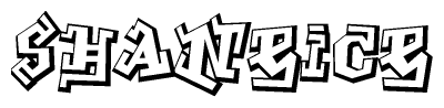 The image is a stylized representation of the letters Shaneice designed to mimic the look of graffiti text. The letters are bold and have a three-dimensional appearance, with emphasis on angles and shadowing effects.